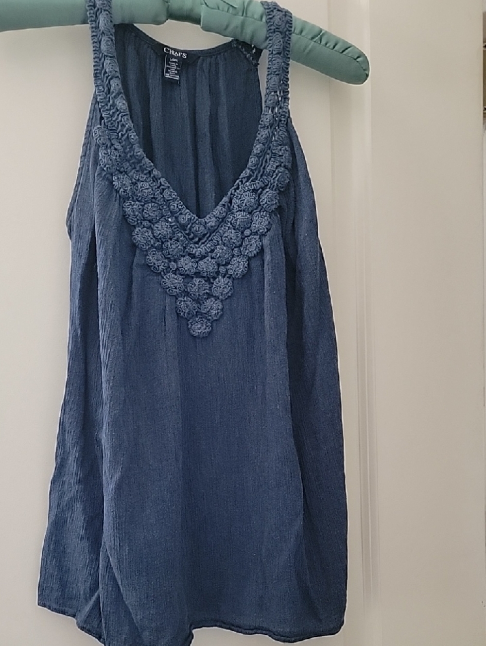 Chaps Blue Crocheted V-Neck Tank